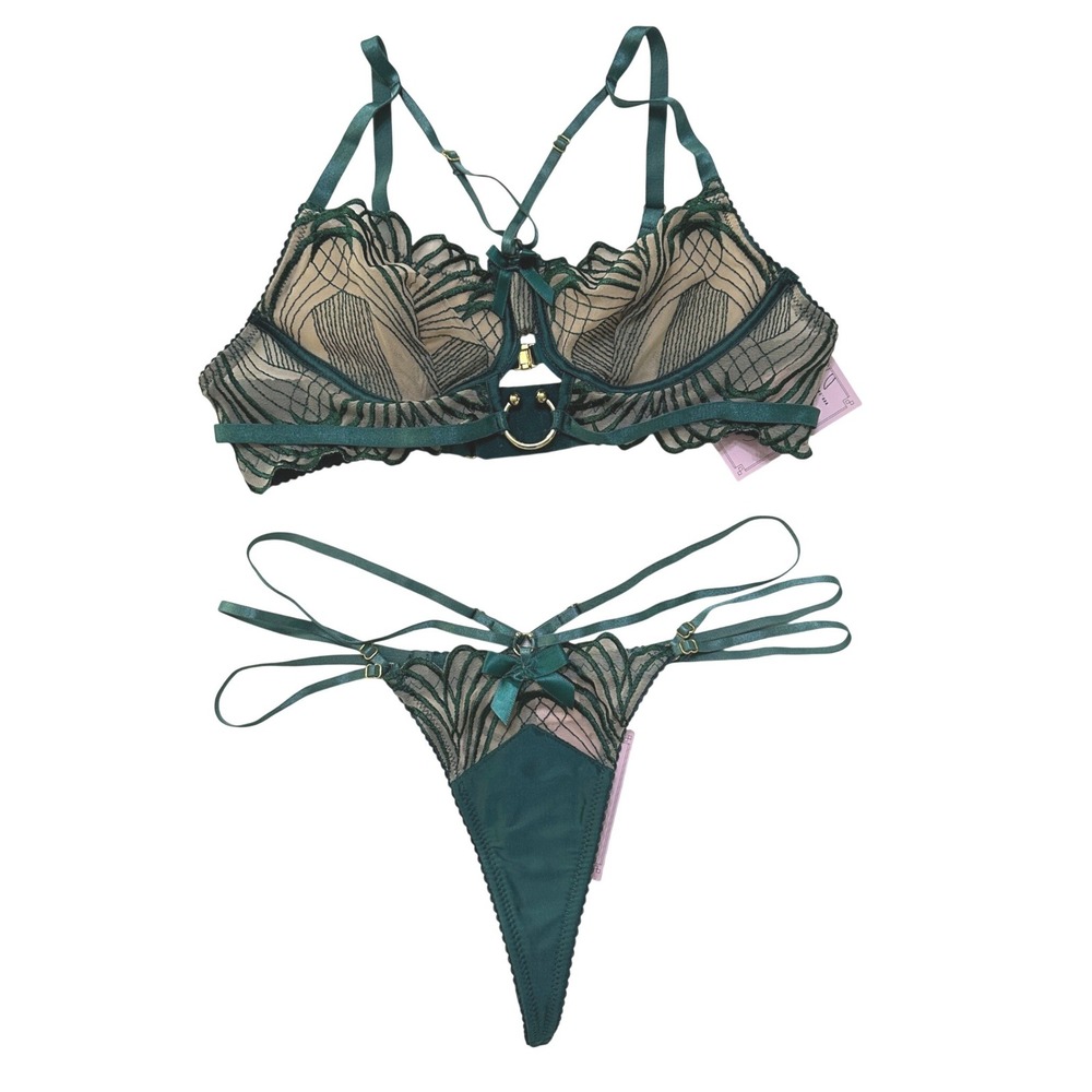 Empress‎ Mimi Madame X Emerald Green Cage Strappy Bra Lingerie Set S/XS Boudoir